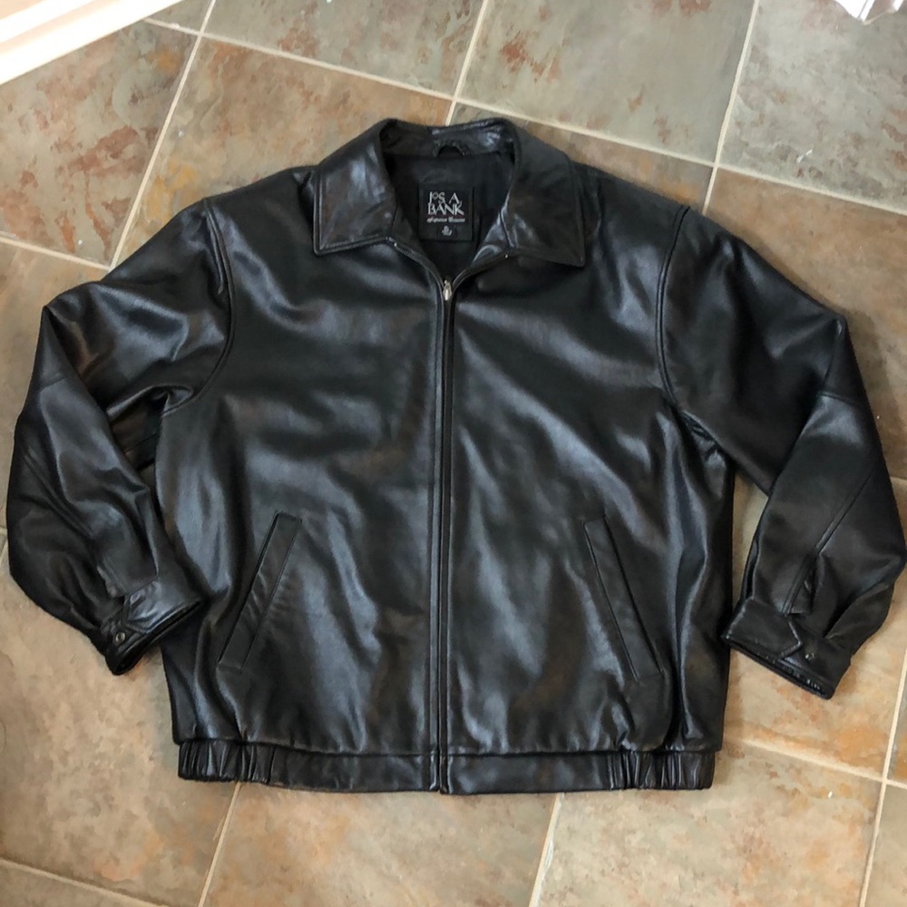 Jos A Bank genuine black leather jacket sz XL NBW